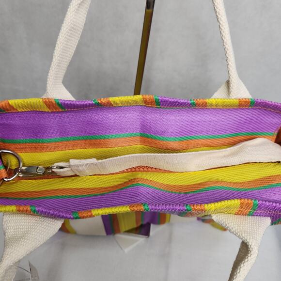 Urban Outfitters BDG Serena Mesh Tote Bag Medium Size Multi Stripe Purple Yellow - Picture 9 of 14